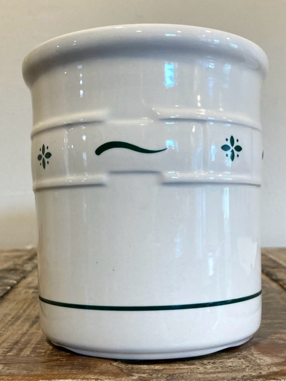 Longaberger Pottery Woven Traditions Ceramic Crock Utensil Holder 1 Quart Green - Picture 4 of 16